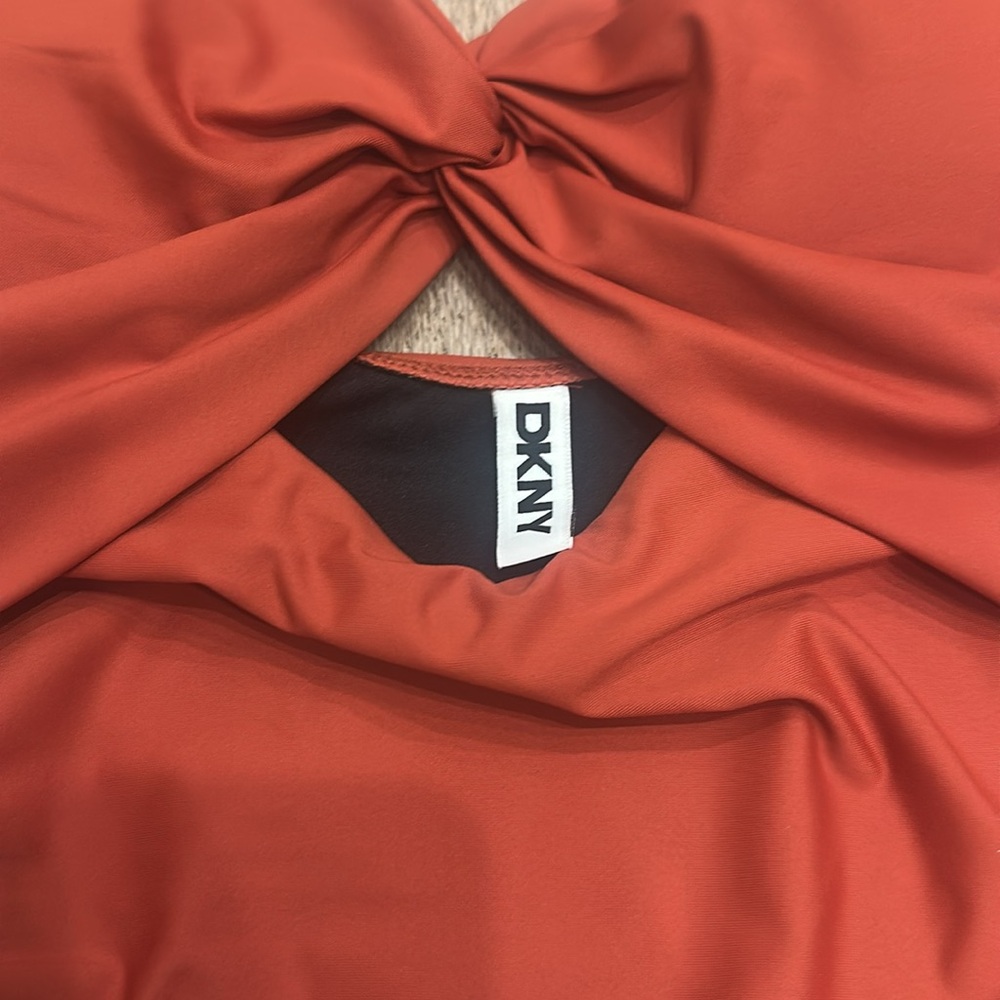DKNY Red Shirred Keyhole Detail One-Piece Swimsuit - Picture 4 of 7
